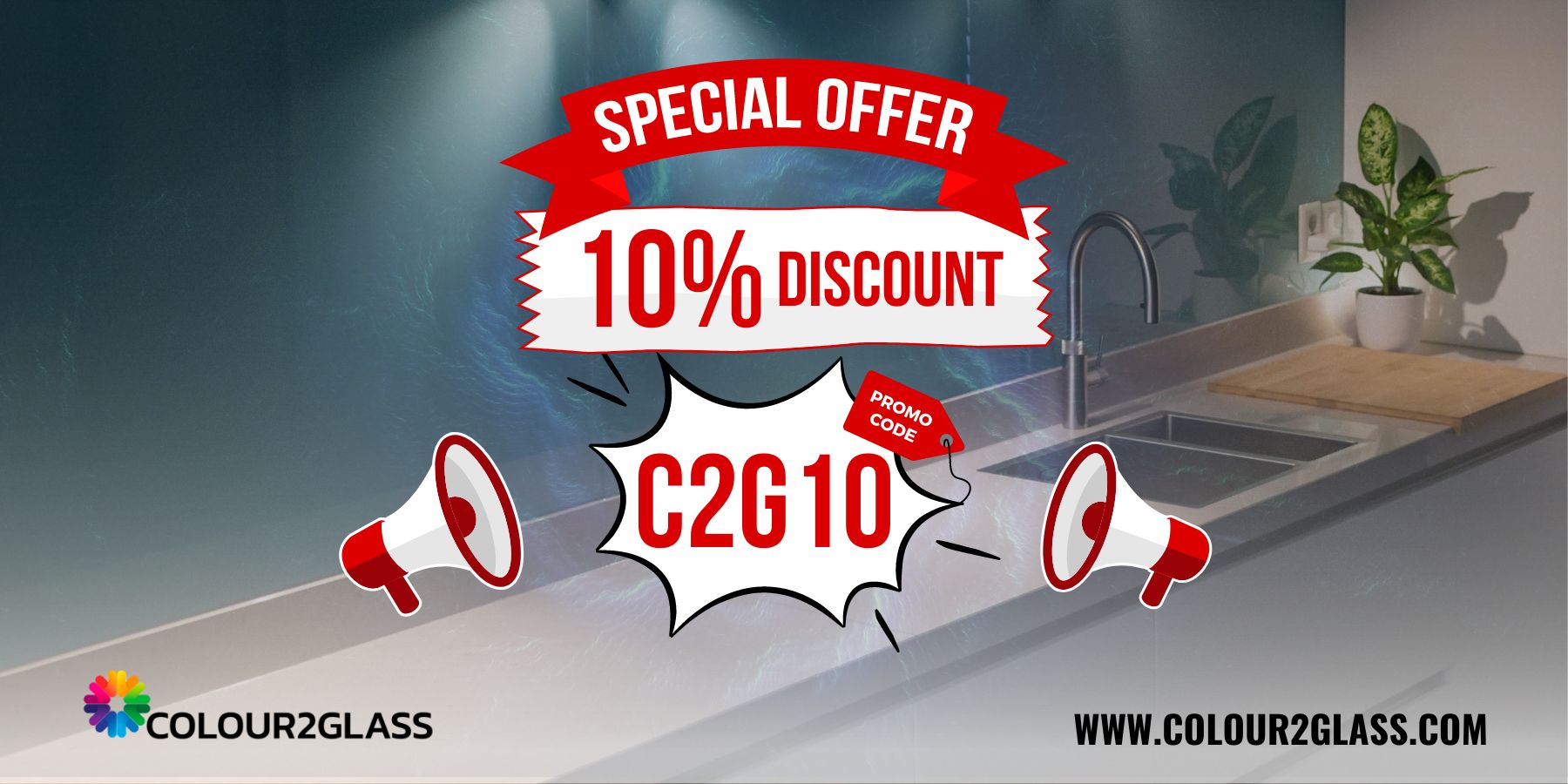 10% discount on c22010 Glass Splashbacks