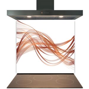 Modern kitchen cooker hood above an induction stovetop with a Kitchen Glass Splashback Toughened & Heat Resistant - Design No. 2021 featuring an abstract design on the wall.