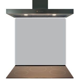 Modern kitchen range hood above an induction stovetop with a White Kitchen Glass Splashback Toughened & Heat Resistant.